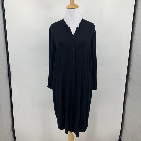Eileen Fisher Tunic Dress Womens S Small Black Viscose Blend Button Down Pockets - Picture 2 of 12